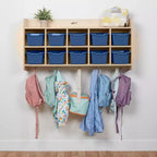 Casillero para abrigos colgante ECR4Kids de 10 secciones con estante y 10 compartimentos frontales tipo pala, almacenamiento tipo cubículo