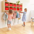 Casillero para abrigos colgante ECR4Kids de 10 secciones con estante y 10 compartimentos frontales tipo pala, almacenamiento tipo cubículo