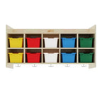 Casillero para abrigos colgante ECR4Kids de 10 secciones con estante y 10 compartimentos frontales tipo pala, almacenamiento tipo cubículo