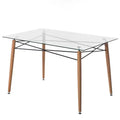 Fabulaxe Rectangle Clear Glass Top Accent Dining Table with 4 Beech Metal Frame Solid Wood Legs | Modern Space Saving Small Leisure Tea Desk