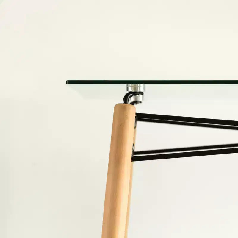 Mesa de comedor auxiliar Fabulaxe rectangular con tapa de cristal transparente y 4 patas de metal de haya con estructura de madera maciza | Escritorio de té pequeño moderno que ahorra espacio