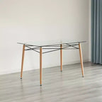 Mesa de comedor auxiliar Fabulaxe rectangular con tapa de cristal transparente y 4 patas de metal de haya con estructura de madera maciza | Escritorio de té pequeño moderno que ahorra espacio