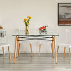 Mesa de comedor auxiliar Fabulaxe rectangular con tapa de cristal transparente y 4 patas de metal de haya con estructura de madera maciza | Escritorio de té pequeño moderno que ahorra espacio