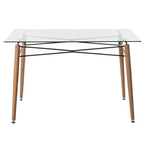 Mesa de comedor auxiliar Fabulaxe rectangular con tapa de cristal transparente y 4 patas de metal de haya con estructura de madera maciza | Escritorio de té pequeño moderno que ahorra espacio
