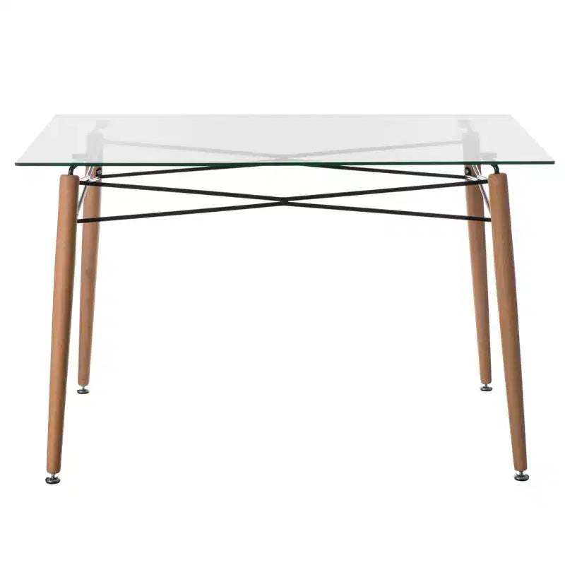 Mesa de comedor auxiliar Fabulaxe rectangular con tapa de cristal transparente y 4 patas de metal de haya con estructura de madera maciza | Escritorio de té pequeño moderno que ahorra espacio