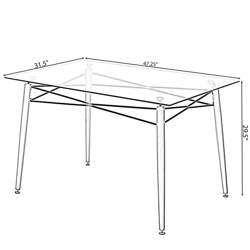 Mesa de comedor auxiliar Fabulaxe rectangular con tapa de cristal transparente y 4 patas de metal de haya con estructura de madera maciza | Escritorio de té pequeño moderno que ahorra espacio