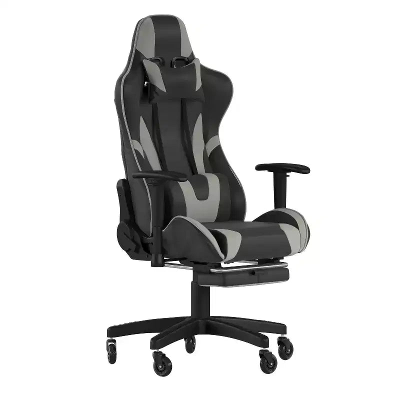 Flash Furniture X30 Silla Gamer Silla Ergonómica de Oficina con Respaldo Reclinable, Reposapiés Deslizable y Ruedas Transparentes