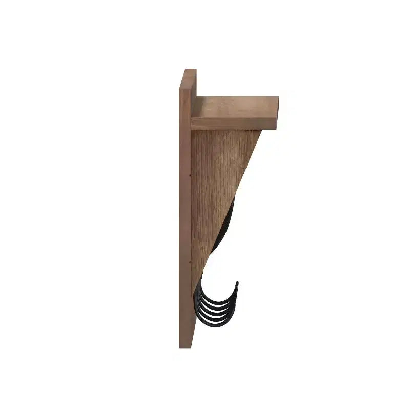 Merrick Lane Estante de almacenamiento de madera de pino de 24 pulgadas para montar en la pared con 5 ganchos y estante de exhibición superior