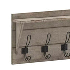 Merrick Lane Estante de almacenamiento de madera de pino de 24 pulgadas para montar en la pared con 5 ganchos y estante de exhibición superior