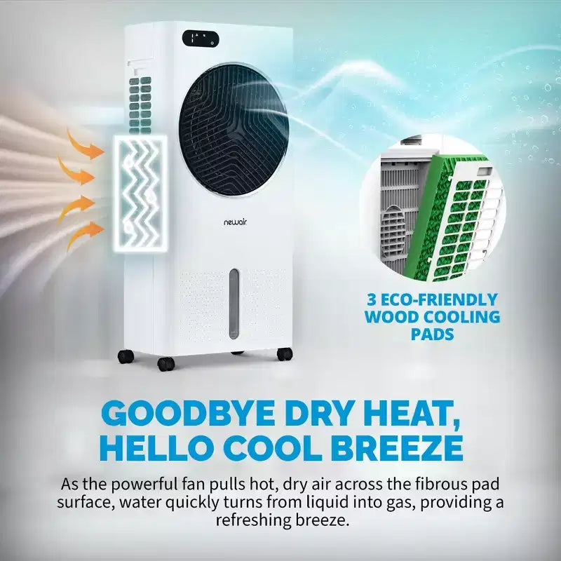 Newair Evaporative Air Cooler and Portable Cooling Fan, 1600 CFM AC Swamp Cooler, Top Loading Ice Chamber, 3.16 Gallon Removable Water Tank