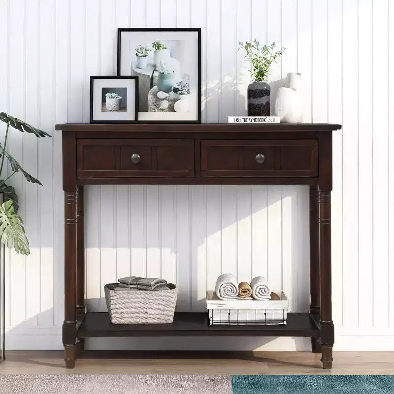 Mesa de consola clásica con cajones de almacenamiento y estante inferior - ModernLuxe