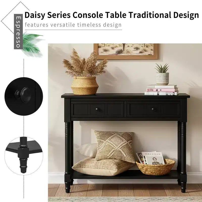 Mesa de consola clásica con cajones de almacenamiento y estante inferior - ModernLuxe