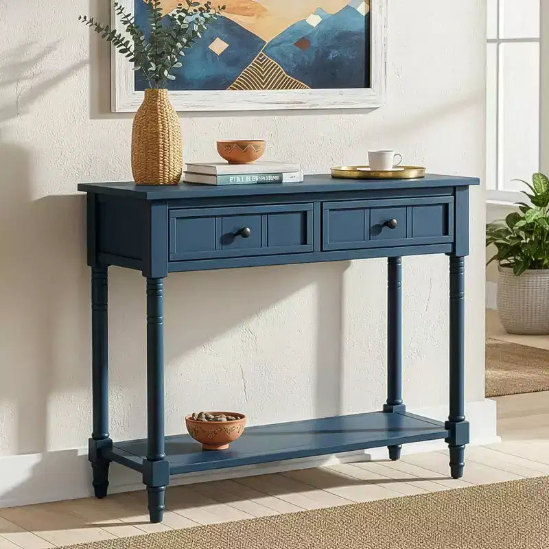 Mesa de consola clásica con cajones de almacenamiento y estante inferior - ModernLuxe