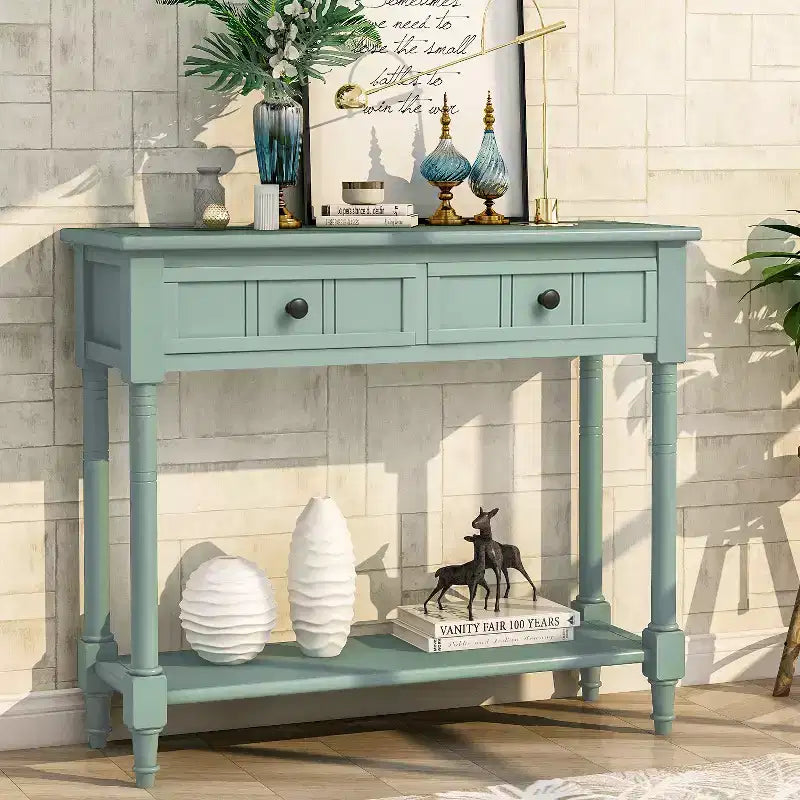 Mesa de consola clásica con cajones de almacenamiento y estante inferior - ModernLuxe