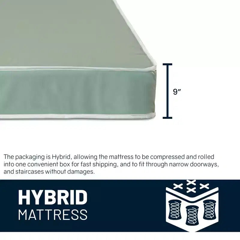Continental Sleep, colchón híbrido con resortes embolsados y cubierta ajustada de vinilo, impermeable, de 9 pulgadas de altura, firmeza media