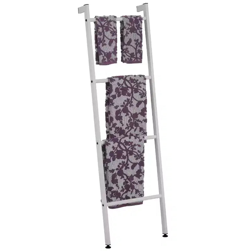 Toallero de pared tipo escalera de metal para dormitorio/baño, gris claro