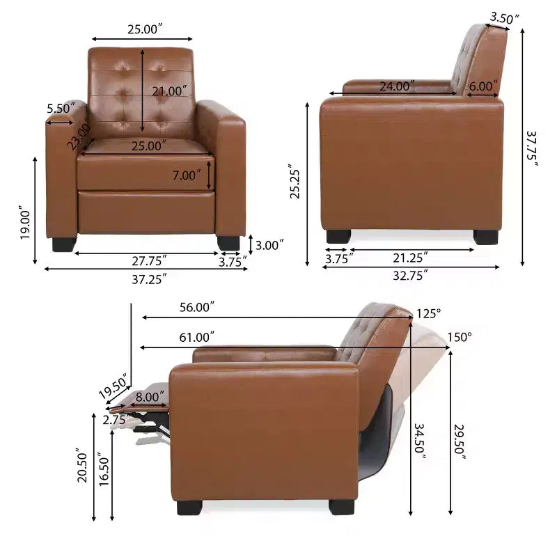 Sillón reclinable contemporáneo de piel sintética con capitoné y función de reclinación, modelo Craigue - Christopher Knight Home