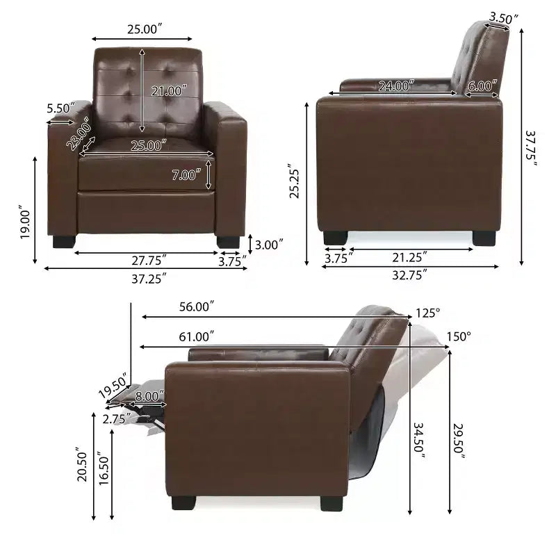Sillón reclinable contemporáneo de piel sintética con capitoné y función de reclinación, modelo Craigue - Christopher Knight Home