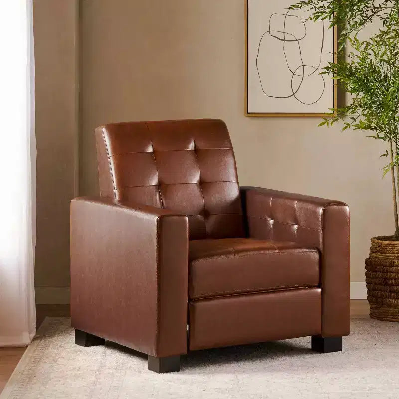 Sillón reclinable contemporáneo de piel sintética con capitoné y función de reclinación, modelo Craigue - Christopher Knight Home