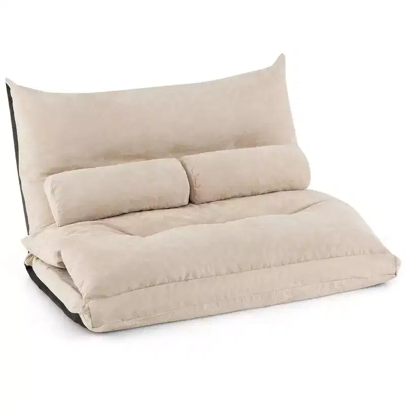Sofá cama convertible con respaldo ajustable de 42 niveles y 2 almohadas lumbares gris/beige