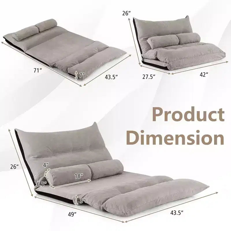 Sofá cama convertible con respaldo ajustable de 42 niveles y 2 almohadas lumbares gris/beige