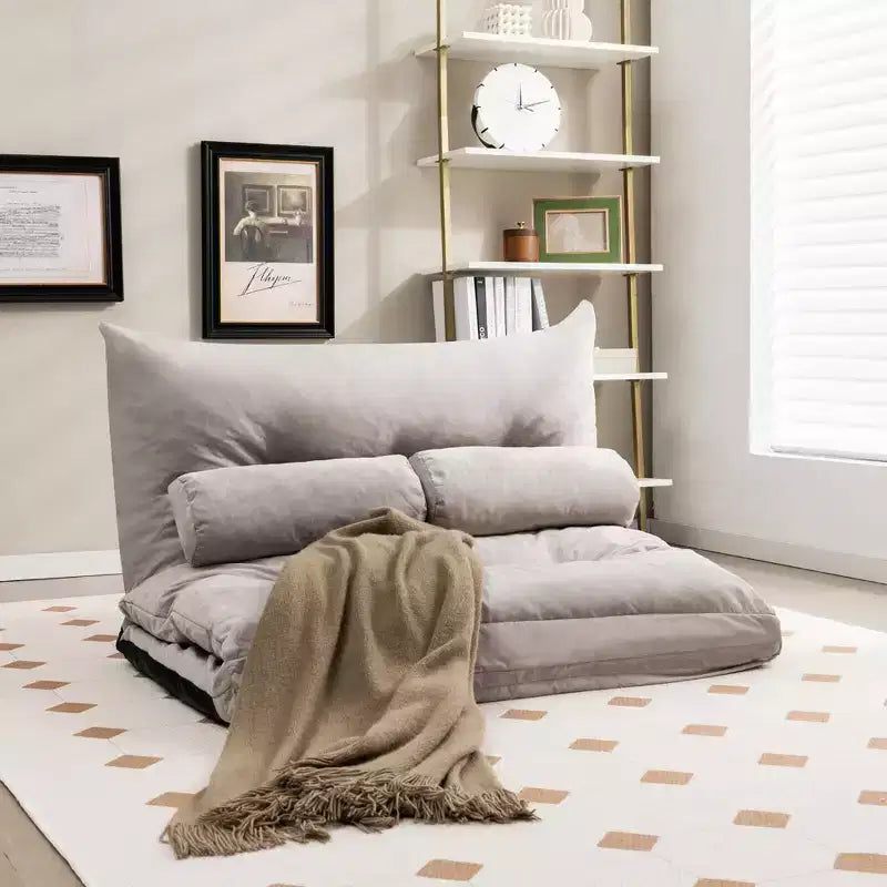Sofá cama convertible con respaldo ajustable de 42 niveles y 2 almohadas lumbares gris/beige