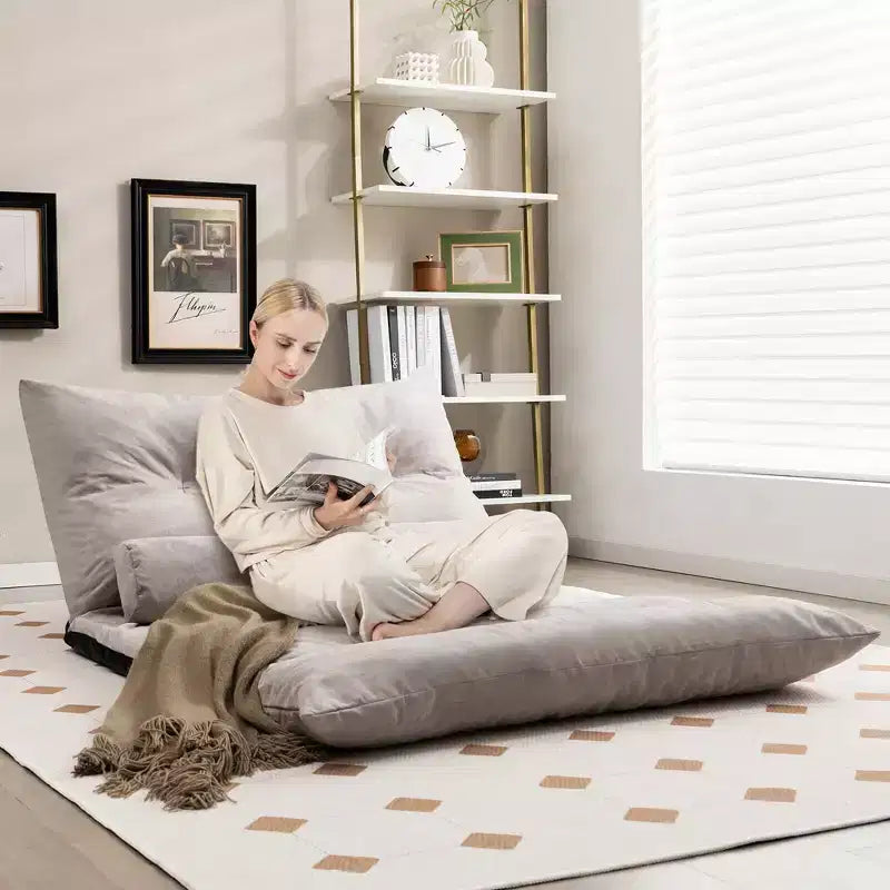Sofá cama convertible con respaldo ajustable de 42 niveles y 2 almohadas lumbares gris/beige