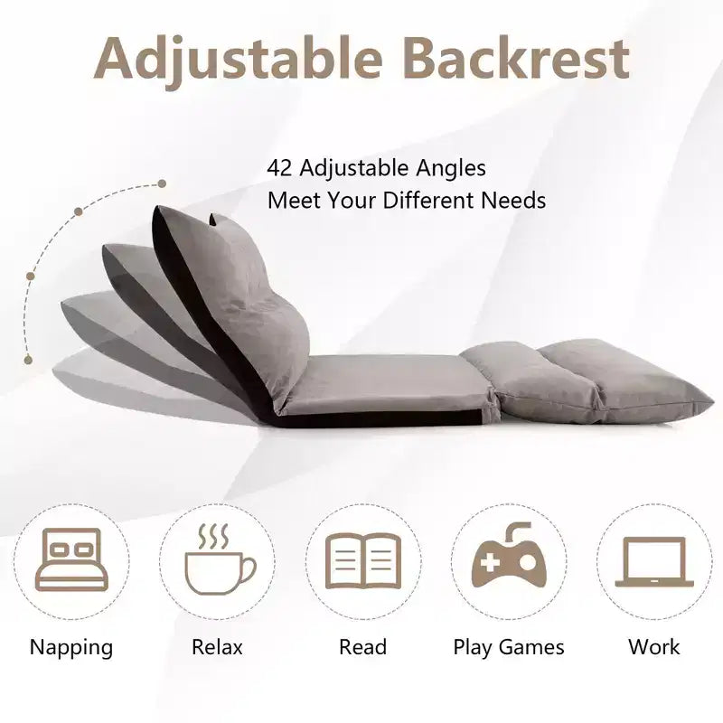 Sofá cama convertible con respaldo ajustable de 42 niveles y 2 almohadas lumbares gris/beige