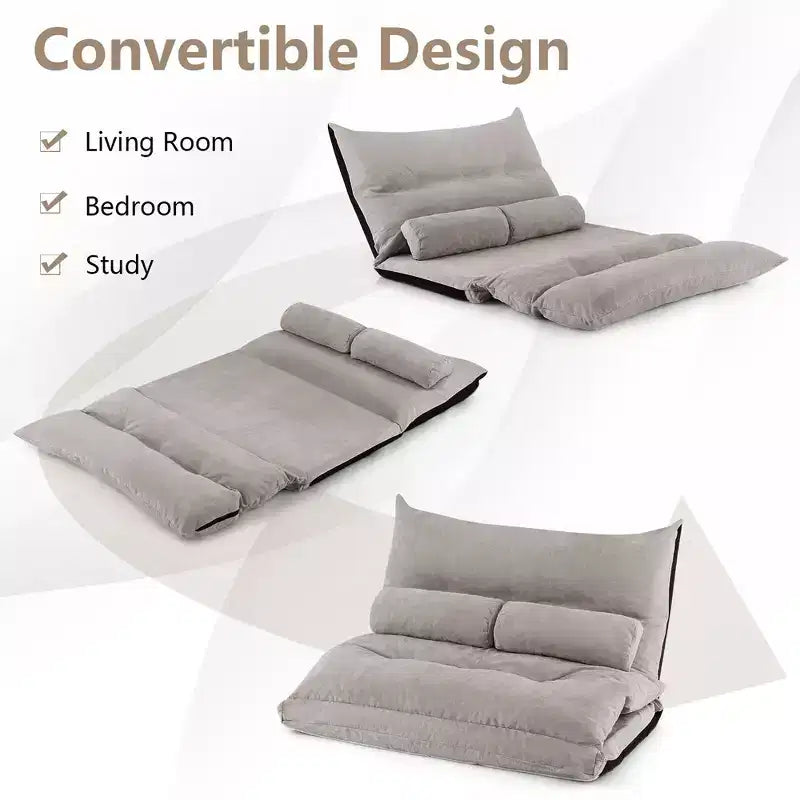 Sofá cama convertible con respaldo ajustable de 42 niveles y 2 almohadas lumbares gris/beige