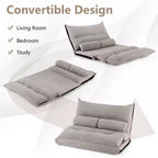Sofá cama convertible con respaldo ajustable de 42 niveles y 2 almohadas lumbares gris/beige