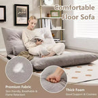Sofá cama convertible con respaldo ajustable de 42 niveles y 2 almohadas lumbares gris/beige