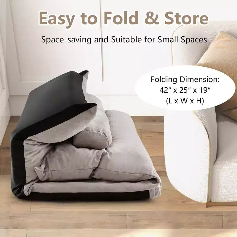 Sofá cama convertible con respaldo ajustable de 42 niveles y 2 almohadas lumbares gris/beige