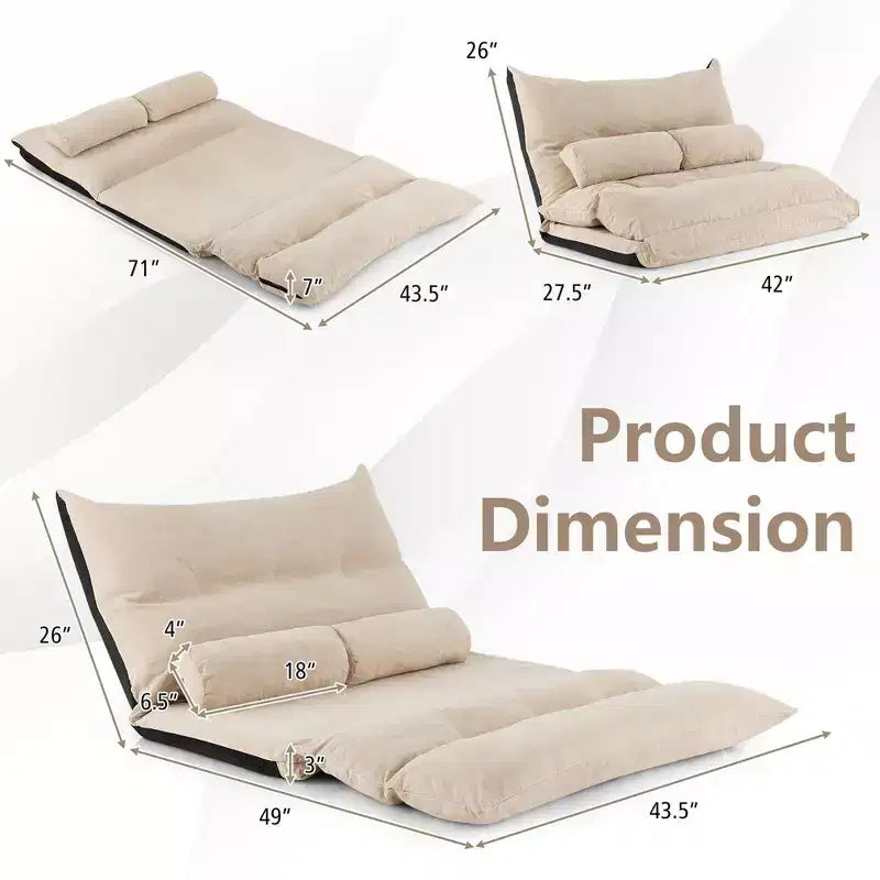 Sofá cama convertible con respaldo ajustable de 42 niveles y 2 almohadas lumbares gris/beige