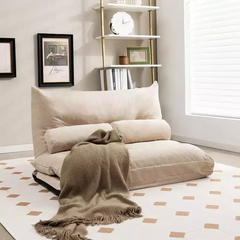 Sofá cama convertible con respaldo ajustable de 42 niveles y 2 almohadas lumbares gris/beige