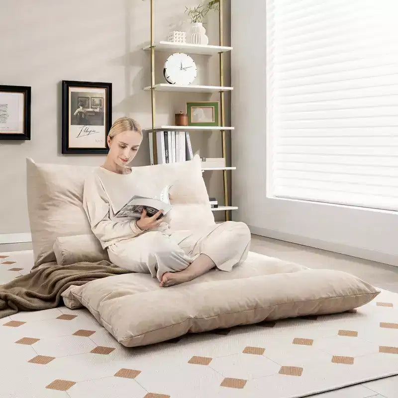 Sofá cama convertible con respaldo ajustable de 42 niveles y 2 almohadas lumbares gris/beige