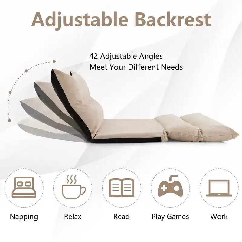 Sofá cama convertible con respaldo ajustable de 42 niveles y 2 almohadas lumbares gris/beige