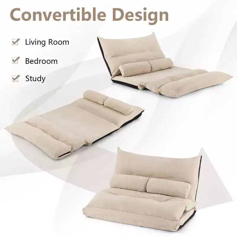 Sofá cama convertible con respaldo ajustable de 42 niveles y 2 almohadas lumbares gris/beige