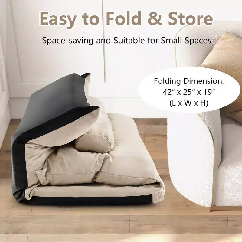 Sofá cama convertible con respaldo ajustable de 42 niveles y 2 almohadas lumbares gris/beige
