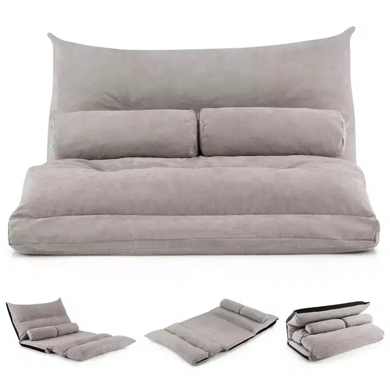 Sofá cama convertible con respaldo ajustable de 42 niveles y 2 almohadas lumbares gris/beige