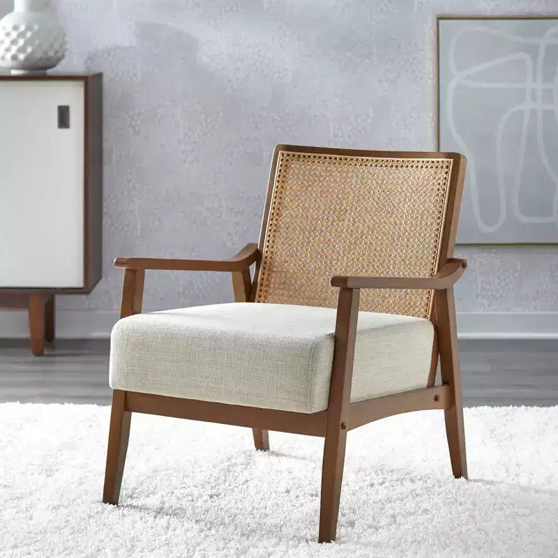Lifestorey Hannah - Silla decorativa de madera maciza con respaldo de rejilla