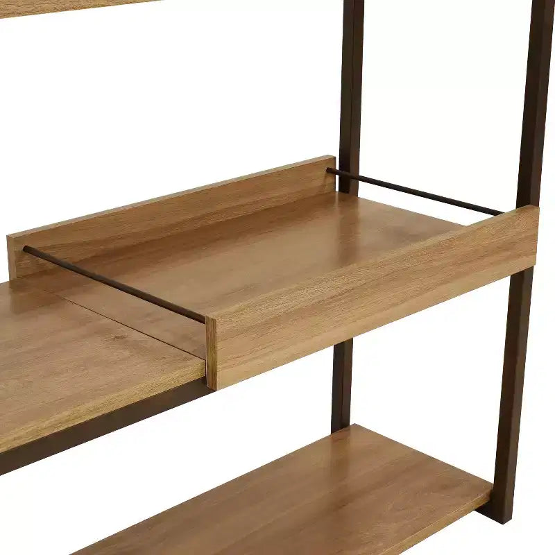 Mesa de sofá Sunnydaze de estilo industrial con 3 estantes y bandeja de servicio extraíble - Marrón - 71,75 cm