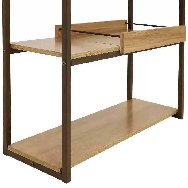 Mesa de sofá Sunnydaze de estilo industrial con 3 estantes y bandeja de servicio extraíble - Marrón - 71,75 cm