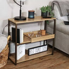Mesa de sofá Sunnydaze de estilo industrial con 3 estantes y bandeja de servicio extraíble - Marrón - 71,75 cm
