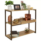 Mesa de sofá Sunnydaze de estilo industrial con 3 estantes y bandeja de servicio extraíble - Marrón - 71,75 cm