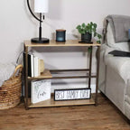 Mesa de sofá Sunnydaze de estilo industrial con 3 estantes y bandeja de servicio extraíble - Marrón - 71,75 cm