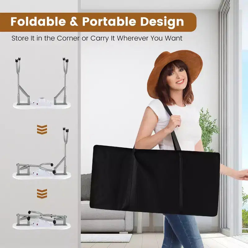 Mesa de manicura plegable y portátil con colector de polvo, lámpara LED y bolsa de transporte, blanca
