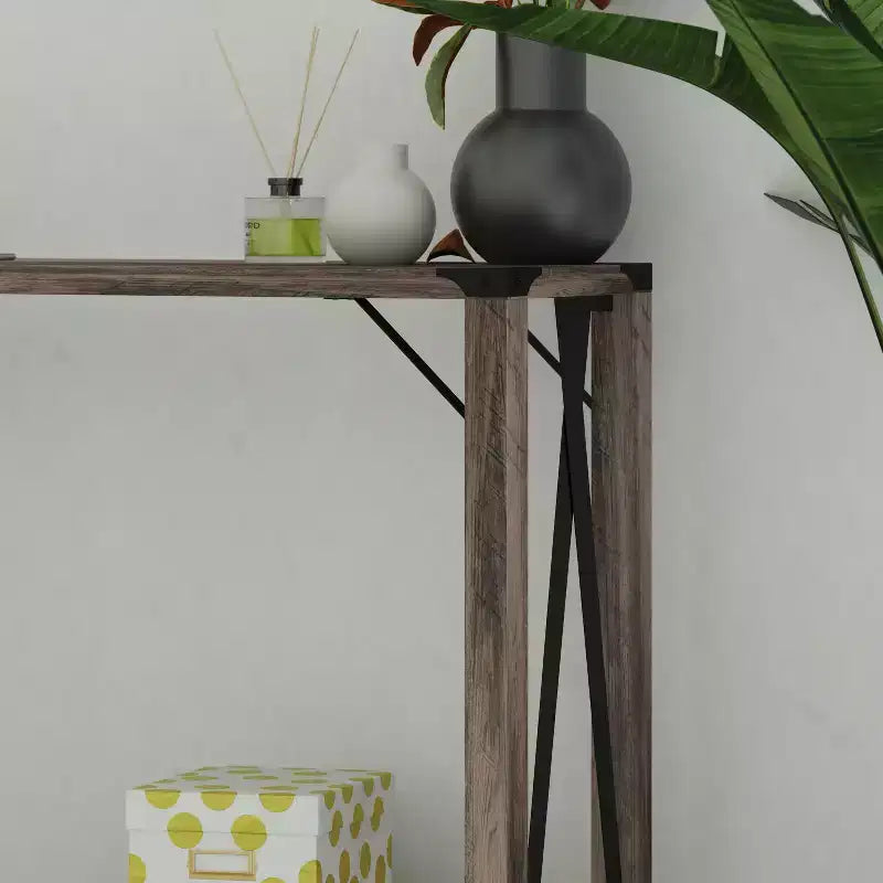 Consola de recibidor moderna tipo granja de madera de ingeniería con detalles metálicos