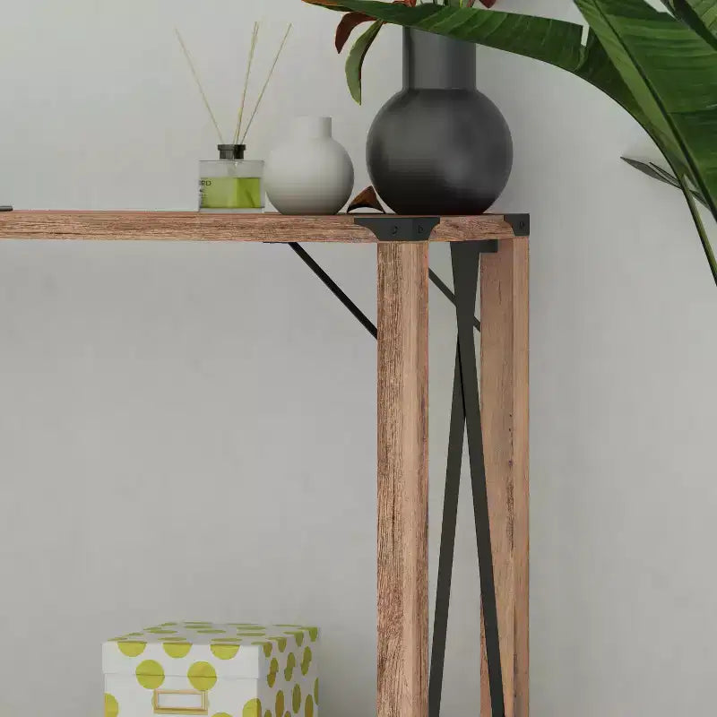 Consola de recibidor moderna tipo granja de madera de ingeniería con detalles metálicos