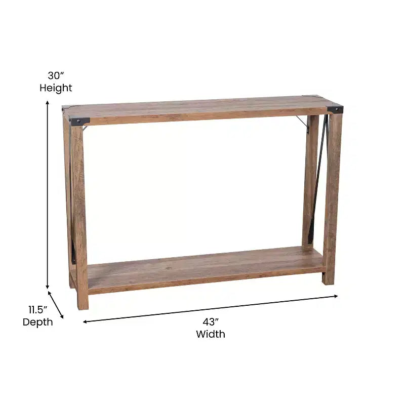 Consola de recibidor moderna tipo granja de madera de ingeniería con detalles metálicos