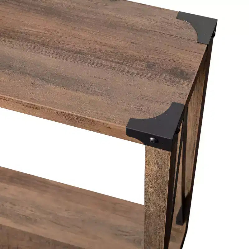 Consola de recibidor moderna tipo granja de madera de ingeniería con detalles metálicos